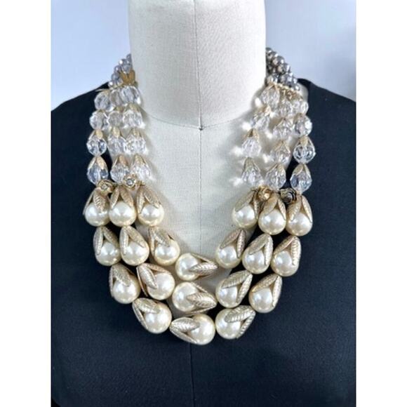 Lydell NYC STunning Multi Strand Pearls Crystals Beads Bib Necklace 24" NWOT - Picture 1 of 6